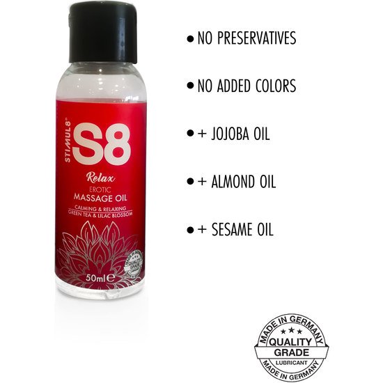 S8 aceite de masaje relax: té verde y flor lila - 50ml