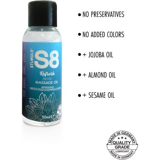 S8 aceite de masaje refresh: ciruela francesa y algodón egipcio - 50ml