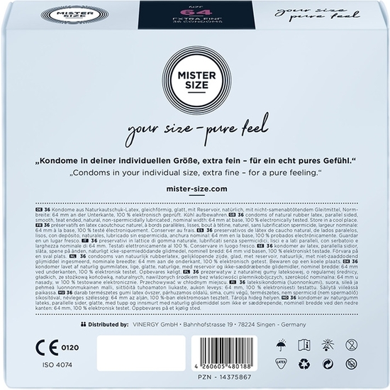 Mister size 64mm - pack de 36 preservativos