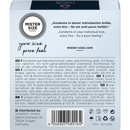 Mister size 64 (3 pack) - preservativos natural , latex