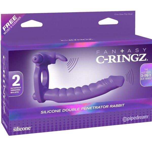 Cockring Fantasy C-Ringz Double Penetrator Rabbit met siliconen dildo en konijn