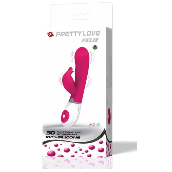 Rabbit vibrator Pretty Love BI-014223 in lila en wit, met gebogen schacht en oortjes voor de clitoris