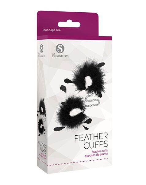 Handboeien S Pleasures Feather Cuffs, twee handboeien met veren, verbonden door een ketting