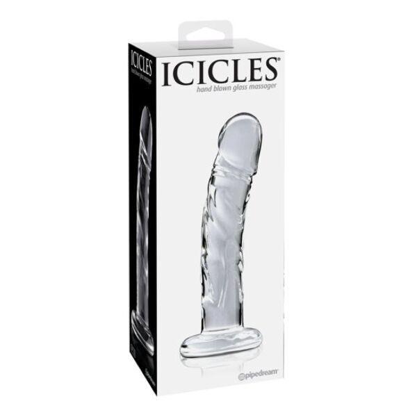 Glazen dildo Pipedream Icicles N. 62, gebogen en met platte basis