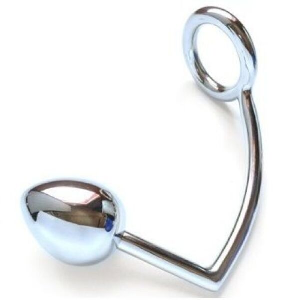Cockring Metal Hard met anale haak: stalen ring met staaf en bal