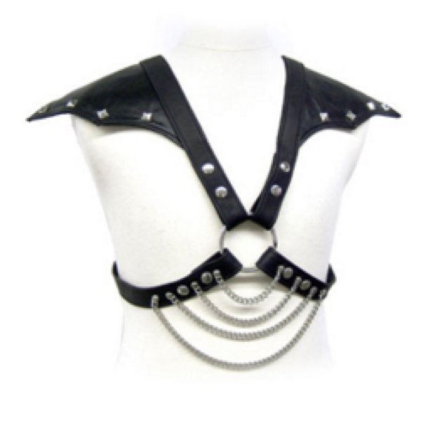 BDSM-harnas Leather Body voor heren met verstelbare banden en metalen kettingen