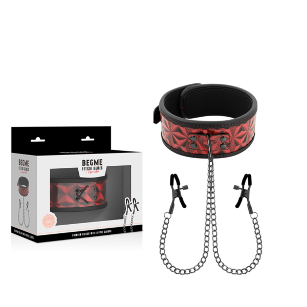 Halsband met ketting en tepelklemmen Begme Red Edition