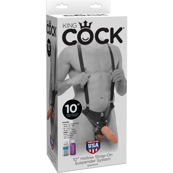 Holle strap-on King Cock Hollow van 25 cm met nylon banden en een dildo in huidskleur