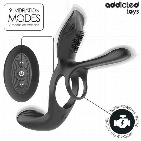 Dubbele vibrerende cockring Addicted Toys Double Penis Ring met clitorisstimulator en afstandsbediening