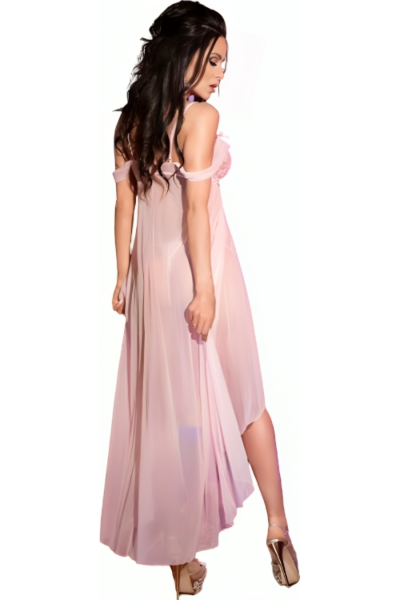 Lange babydoll Chilirose CR 3716 van mesh en kant, met bijbehorende string