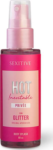 Body splash Sexitive Hot Inevitable met glitter, fles van 60 ml met verstuiver