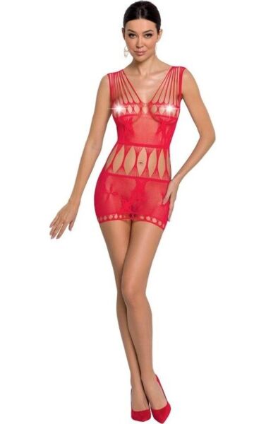 Passion BS090 bodystocking minijurk van net met kant en transparante delen