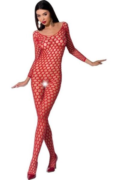Bodystocking Passion BS077 van net met kant en transparante delen