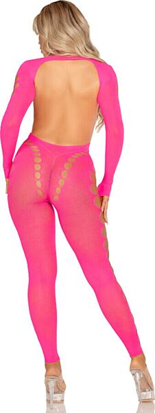 Bodystocking Leg Avenue Reckless Intentions in neonroze, met open rug en uitsnijdingen