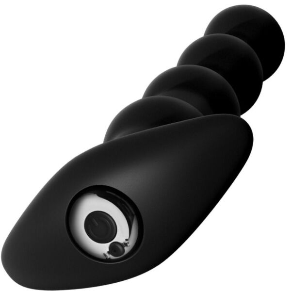 Zwarte anaalkralen Anal Fantasy Elite Rechargeable Anal Beads, met steeds grotere kralen en een brede basis