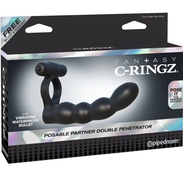 Cockring Fantasy C-Ringz Dubbele Penetratie van Pipedream, met buigzame stimulator