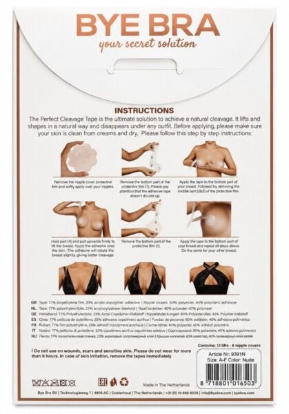 Bye Bra Perfect Cleavage boobtape voor een mooi decolleté, met tepelcovers