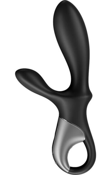 Anale vibrator Satisfyer Heat Climax+ in zwart, met twee armen en het handvat met stopring