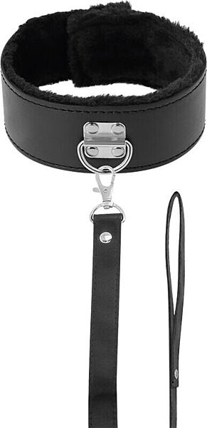 Darkness halsband met ketting, zwart, met de ketting aan de ring en het handvat aan het uiteinde