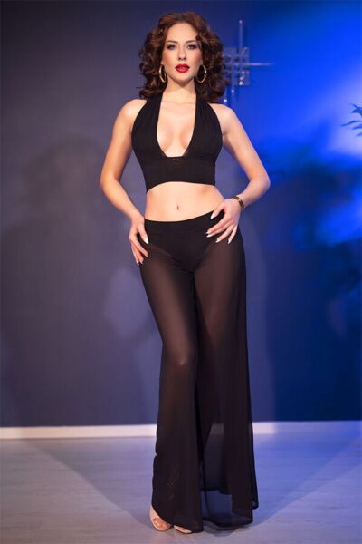 Lingerieset Chilirose CR 4857, met strikbare top, broek met wijde pijpen en string