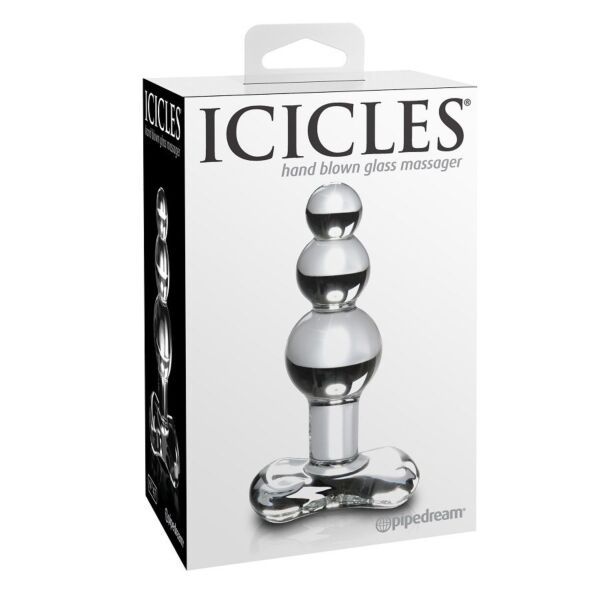 Glazen buttplug Pipedream Icicles N. 47, met gebogen body en ring aan de basis