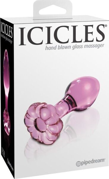 Glazen buttplug Icicles N. 48 met gebogen vorm en ring aan de basis