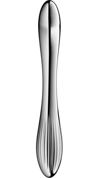 Zilverkleurige gebogen dildo van roestvrij staal voor dubbel gebruik, Satisfyer Pure Gravity 1