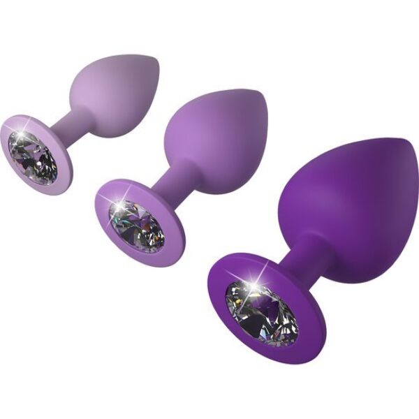 Set van drie buttplugs Pipedream Her Little Gems Purple met een sierjuweel op de basis