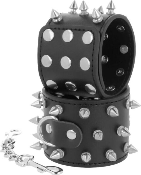 Handboeien met spikes Darkness Skulls and Bones, zwart