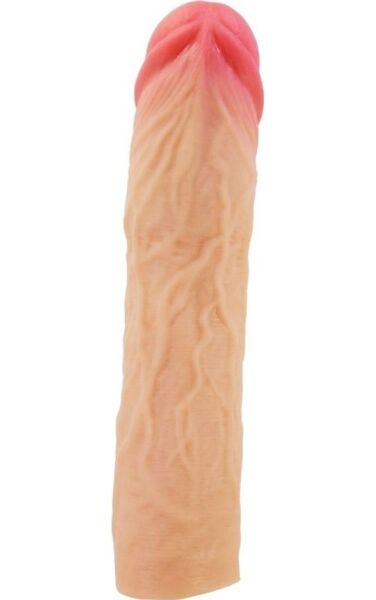 Penis sleeve met extensie Pretty Love BI-026269, met aders in reliëf en verdikte eikel