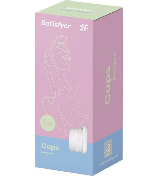 Vijf witte siliconen vervangkapjes voor de Satisfyer Pro Penguin NG