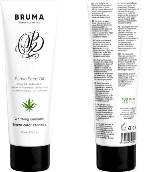 Glijmiddel Bruma Cannabis met cannabissmaak en verwarmend effect, in 6 ml en 100 ml