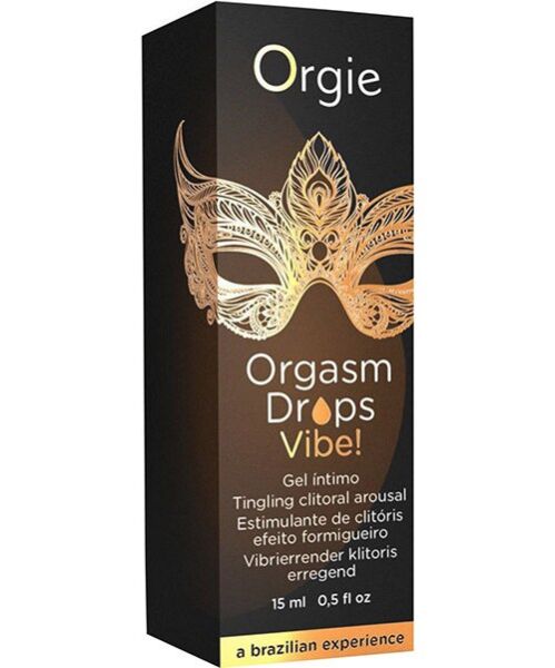 Glazen druppelflesje van 15 ml met de stimulerende clitorisgel Orgie Orgasm Drops Vibe
