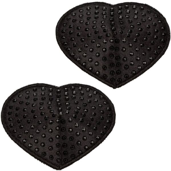 Tepelstickers Radiance Pasties Heart van CalExotics, twee zwarte hartjes met steentjes