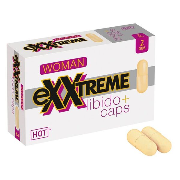 Verpakking HOT eXXtreme Libido capsules voor vrouwen, met 2 capsules