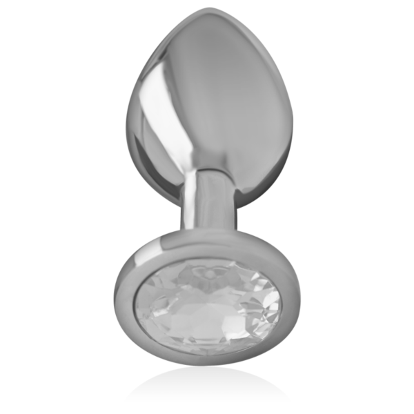 Buttplug Intense Silver Crystal, van metaal met een glanzende steen en blauwe details