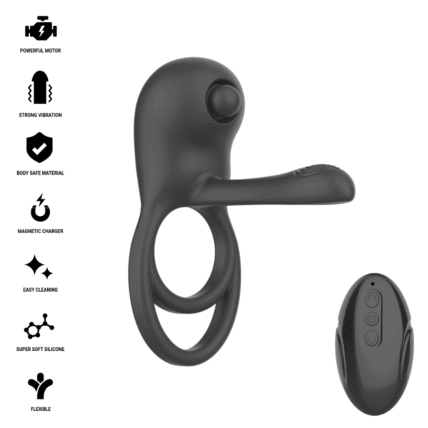 Zwarte vibrerende cockring Intense Spike met clitorisstimulator en afstandsbediening