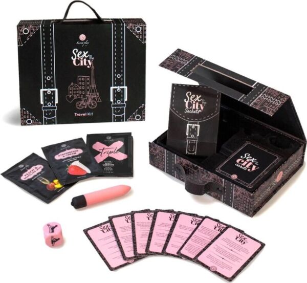 Reisset Secret Play Sex in the City met kaarten, bullet vibrator, kamasutradobbelsteen en monodosis sachets