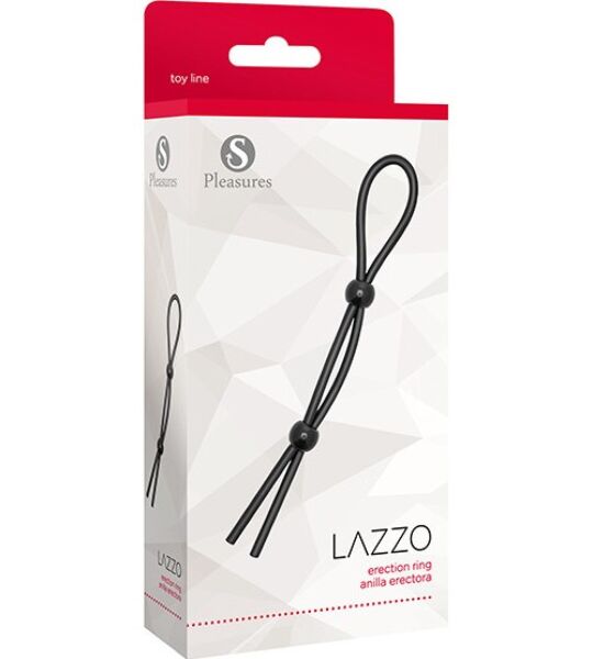 Cockring S Pleasures Lazzo Ring in het zwart, met de twee sluitballetjes