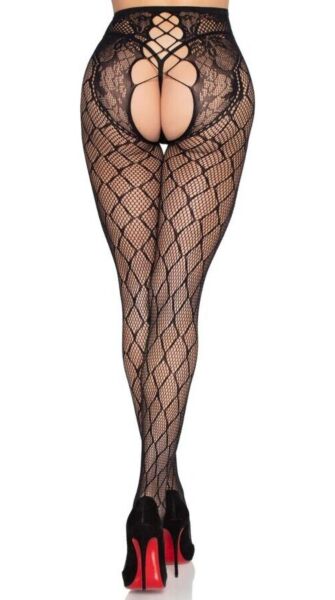 Netpanty Leg Avenue Seline 1966 in zwart, met hoge taille en open kruis