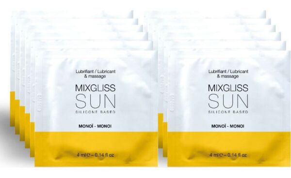 Doosje met 12 porties Mixgliss Sun Monoi glijmiddel op siliconenbasis