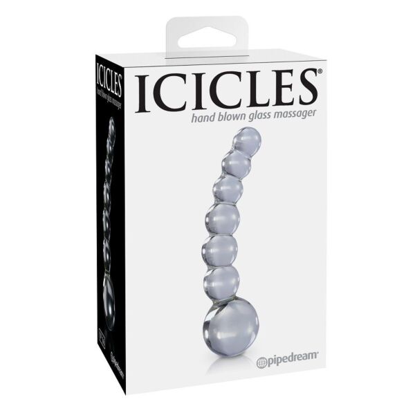 Glazen vibrator ICICLES N. 66 met gebogen schacht en graduele kralen