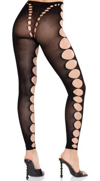 Voetloze panty Leg Avenue Maris in zwart, met uitsparingen bij heupen en benen