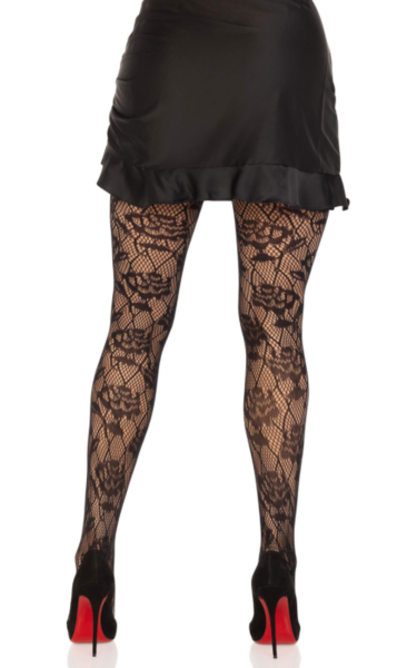 Zwarte netpanty Leg Avenue Wild Rose, met ruitjesnet en motief van rozen