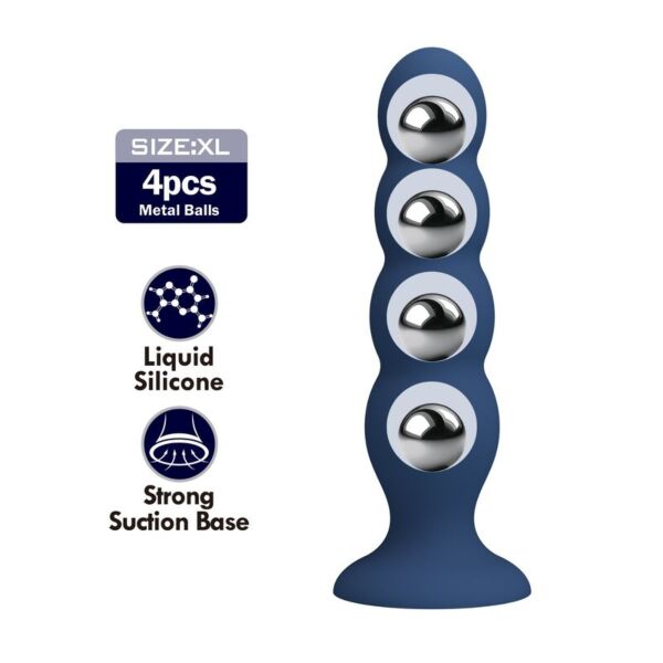 Buttplug Mr Play met metalen ballen, van blauwe siliconen en met zuignapbasis
