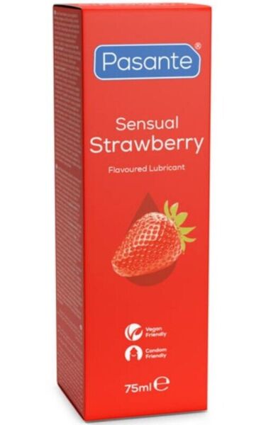 Verpakking Pasante Sensual Strawberry glijmiddel van 75 ml met aardbeiensmaak