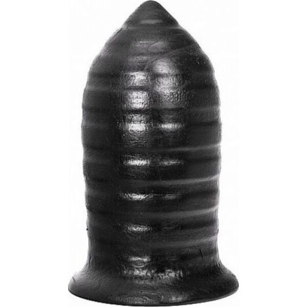 Buttplug All Black AB85 Thrill, zwart met geribbeld oppervlak