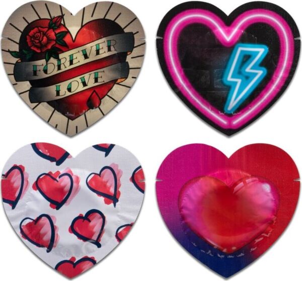 Pasante Red Heart Shape 144 condooms, rood en in hartvormige envelopjes