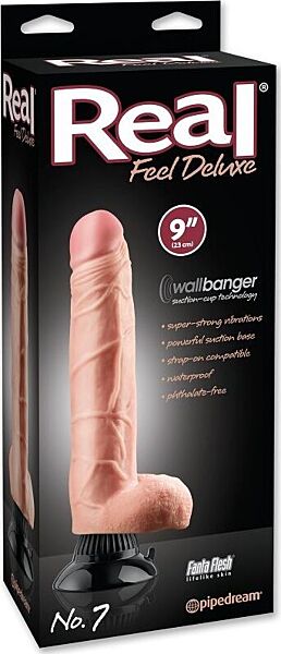 Pipedream Real Feel Deluxe Nº 7 vibrator met duidelijke eikel, voelbare aderen, testikels en een zuignap aan de basis