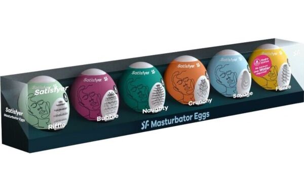De zes masturbator-eieren van de Satisfyer Masturbator Egg Set 6 stuks, elk in een andere kleur